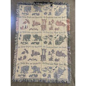 NWT Vintage MMW 1993 Animal Motif Woven Throw All Things Bright & Beautiful 47”